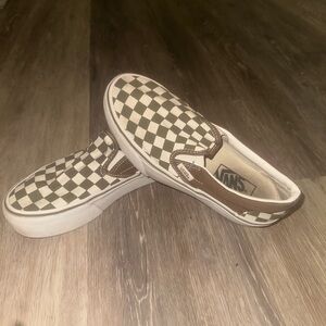 Vans Brown and Cream Checkerboard Slip-Ons